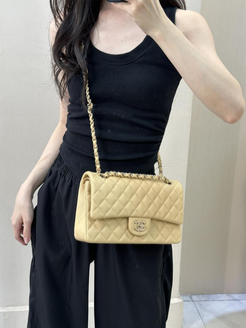 Medium Chanel Grained Calfskin Flap Bag Beige A01112