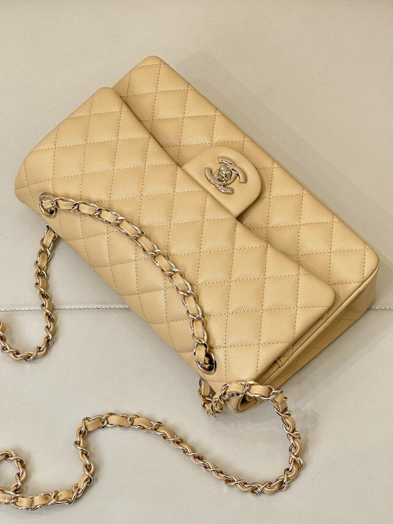 Medium Chanel Grained Calfskin Flap Bag Beige A01112