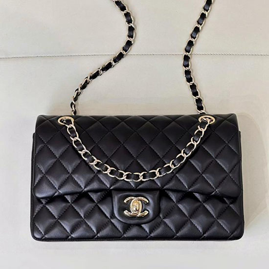 Medium Chanel Lambskin Flap Bag A01112 Black with Gold