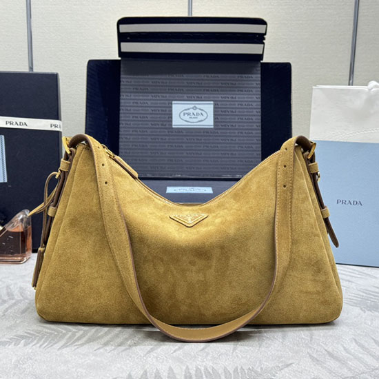 Prada Aimee large Suede shoulder bag 1BC228 Beige