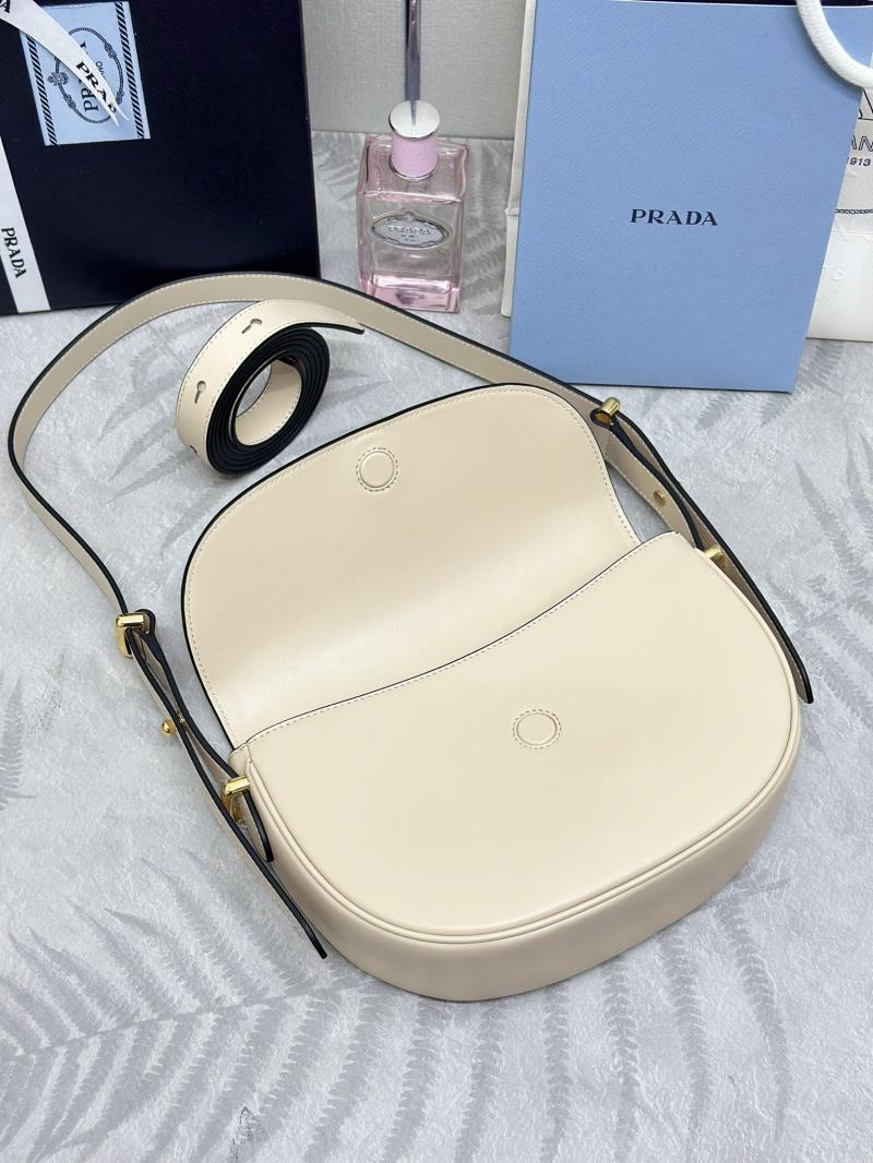 Prada Arque Leather Shoulder Bag with Flap Beige 1BD365