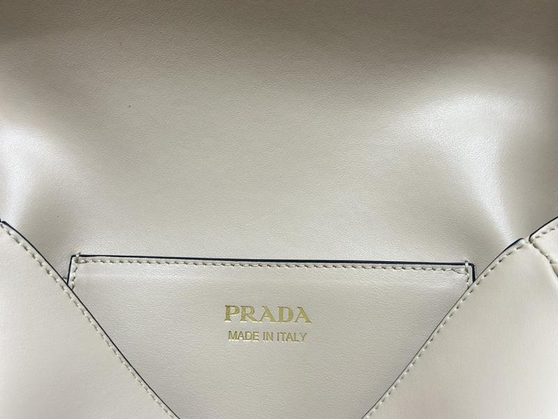 Prada Arque Leather Shoulder Bag with Flap Beige 1BD365