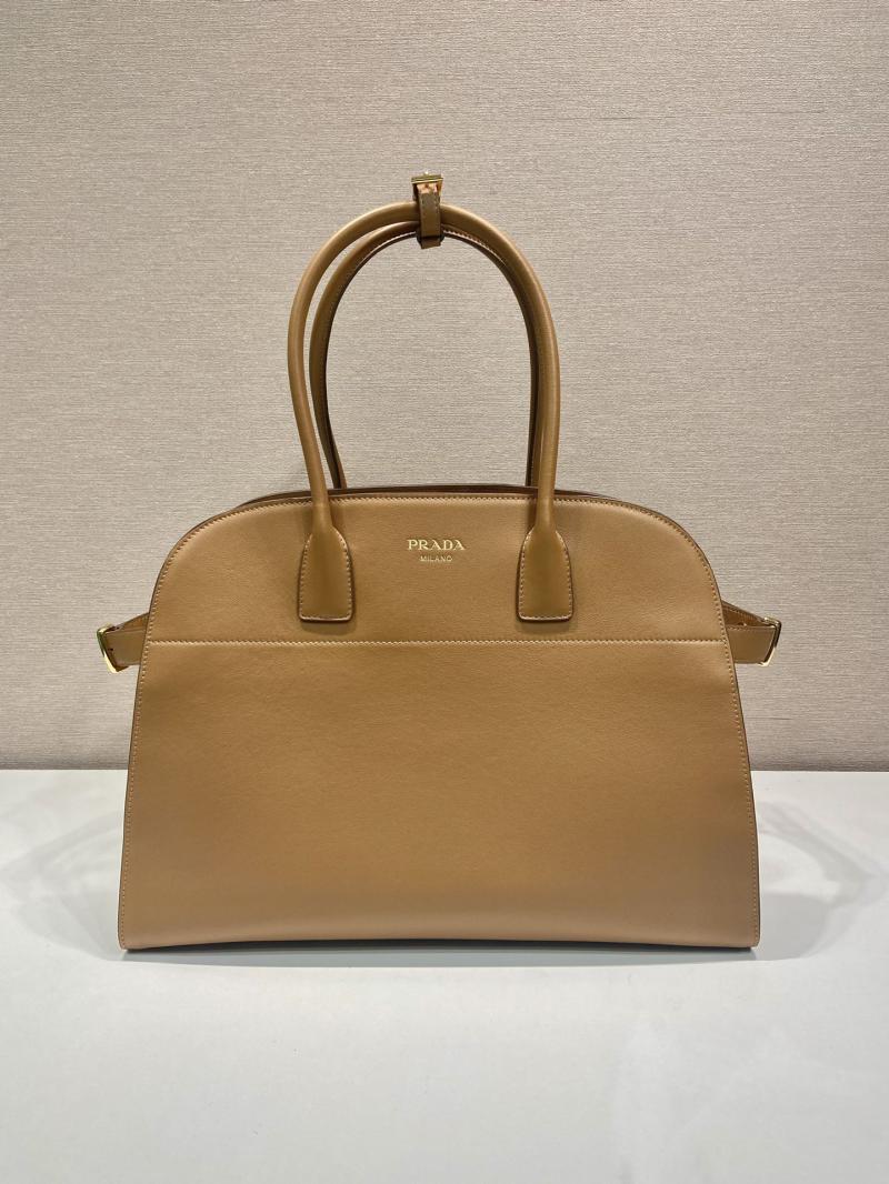 Prada Large leather tote bag with buckles 1BG508 Caramel