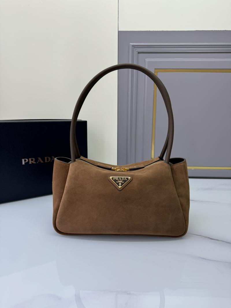 Prada Medium Suede Handbag Brown 1BA444