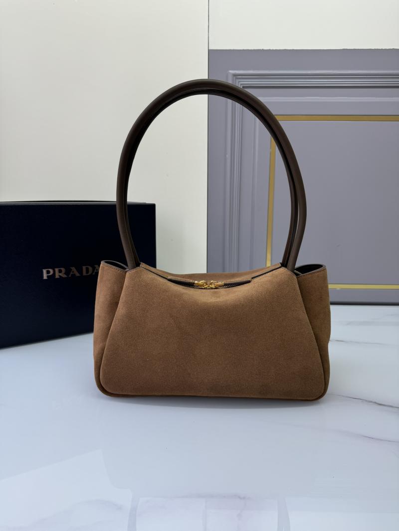 Prada Medium Suede Handbag Brown 1BA444