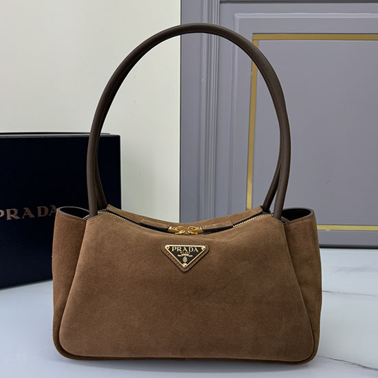 Prada Medium Suede Handbag Brown 1BA444