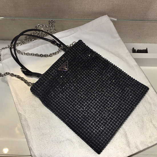 Prada Rhinestone Handbag 1N6608 Black