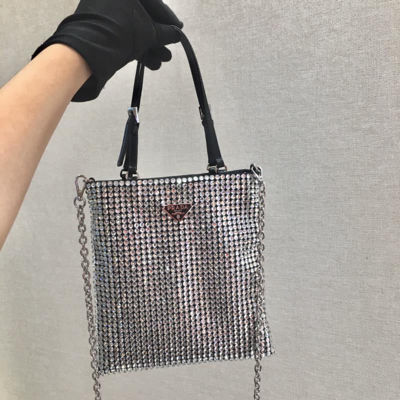 Prada Rhinestone Handbag 1N6608 Silver