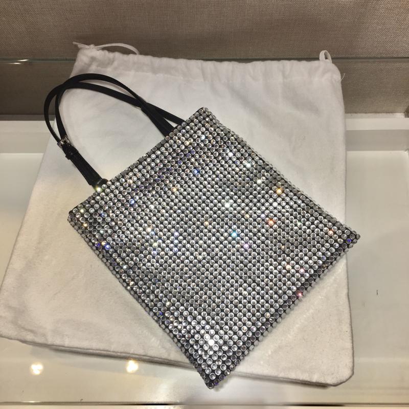 Prada Rhinestone Handbag 1N6608 Silver