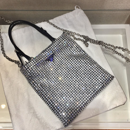 Prada Rhinestone Handbag 1N6608 Silver