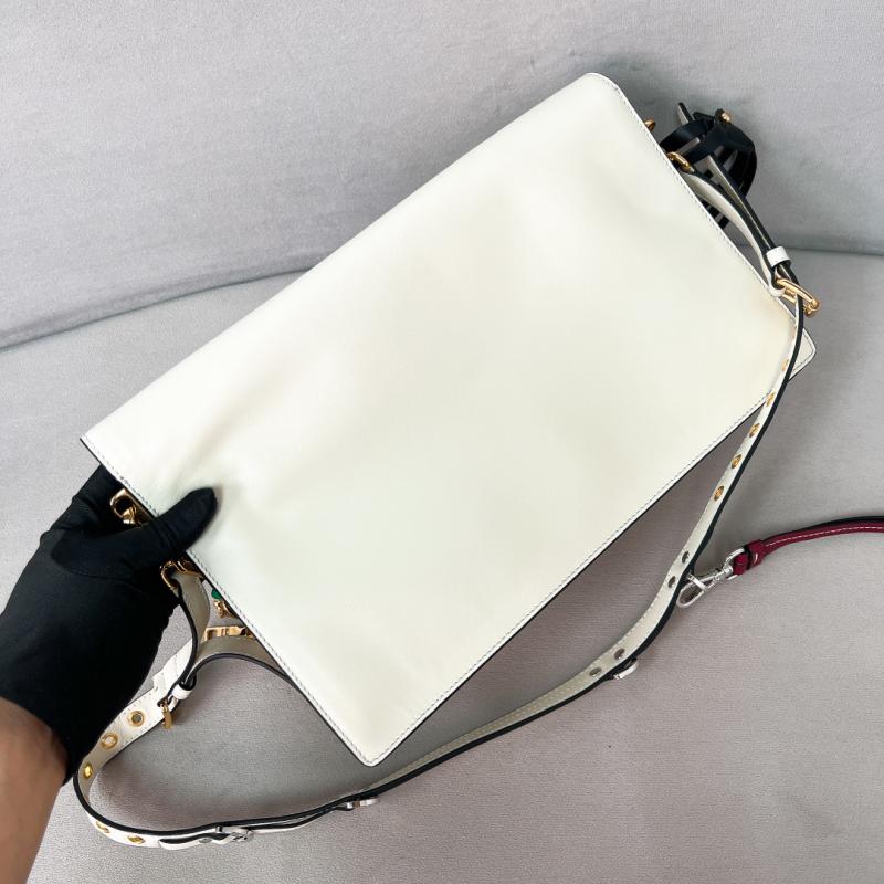 Prada Soft Sound large leather shoulder bag 1BD378 White