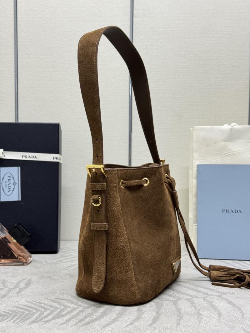 Prada Suede Bucket Bag Brown 1BE079