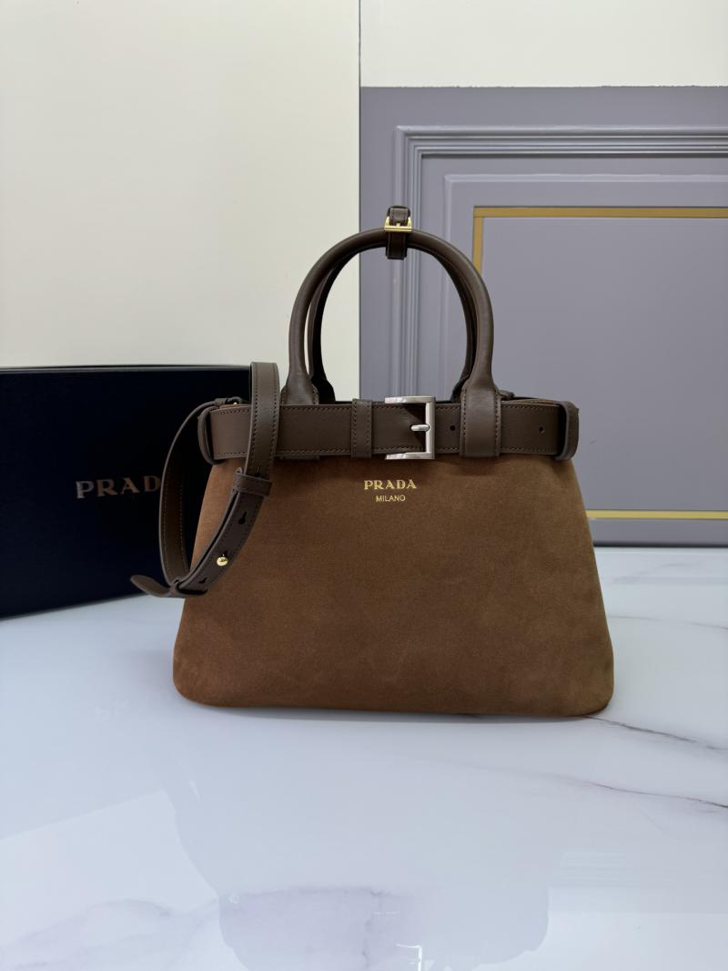 Prada Suede Buckle Bag Brown 1BA434