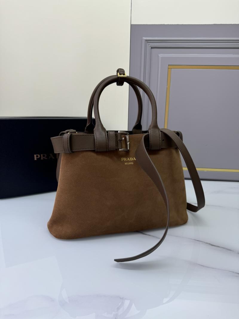 Prada Suede Buckle Bag Brown 1BA434