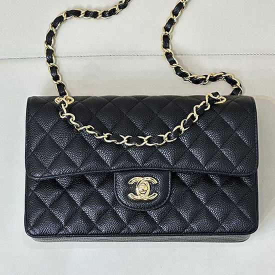 Small Chanel Caviar Flap Bag A01117 Black with Gold