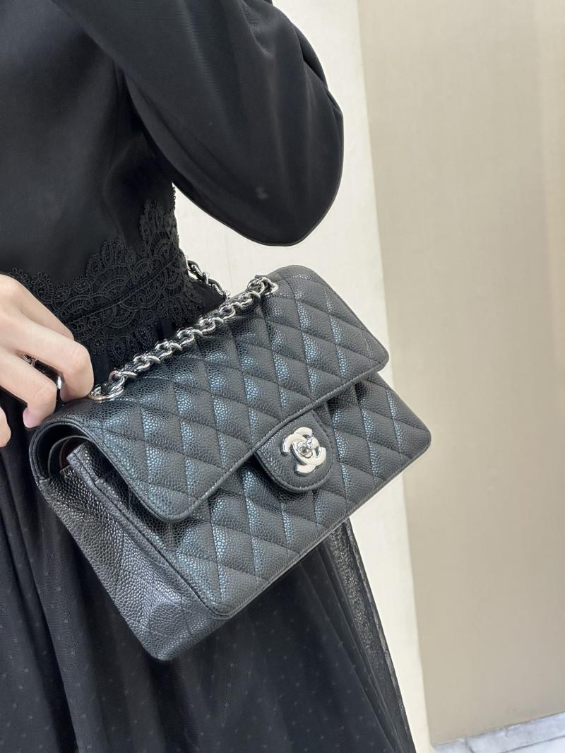 Small Chanel Caviar Flap Bag A01117 Black with Silver