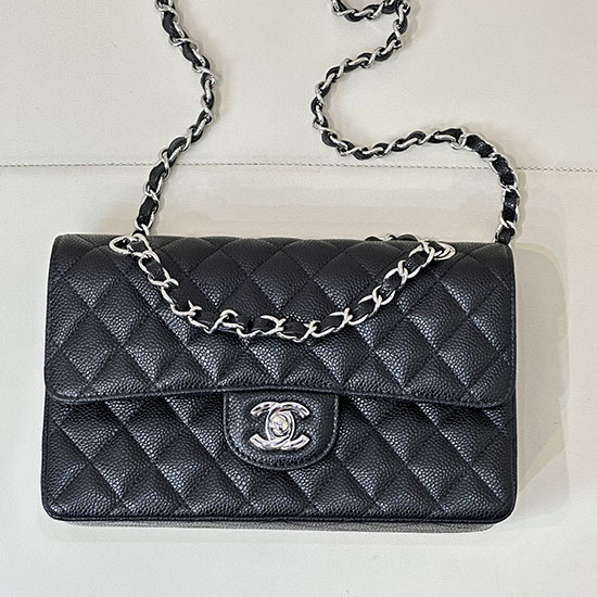 Small Chanel Caviar Flap Bag A01117 Black with Silver