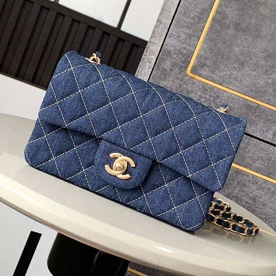 Small Chanel Denim Flap Bag Blue A01116