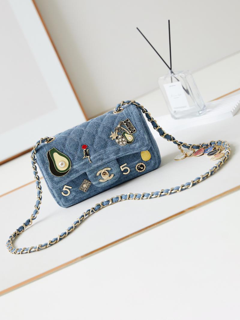 Small Chanel Denim Flap Bag Light Blue A01116