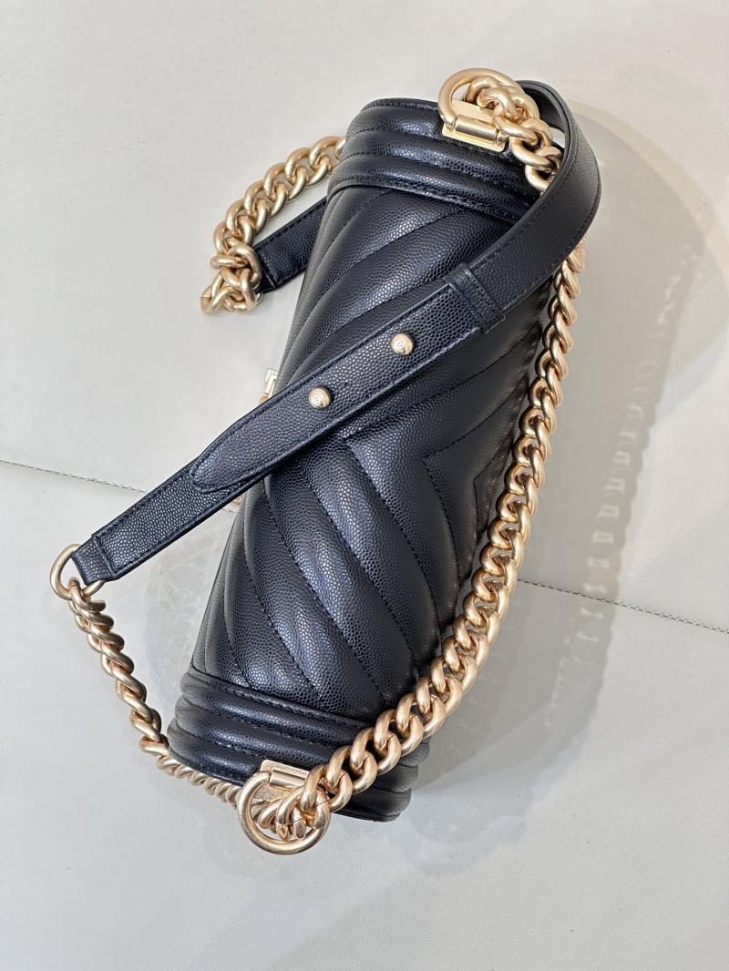 Boy Chanel Chevron Handbag A67086 Black with Gold