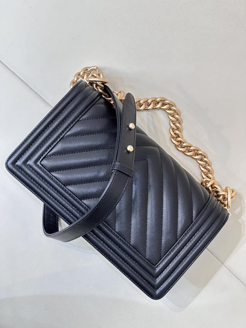 Boy Chanel Chevron Handbag A67086 Black with Gold