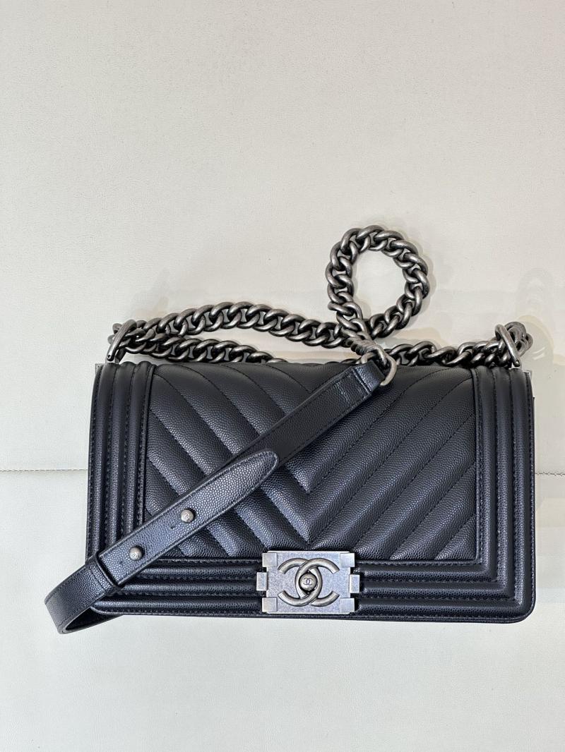 Boy Chanel Chevron Handbag A67086 Black with Silver