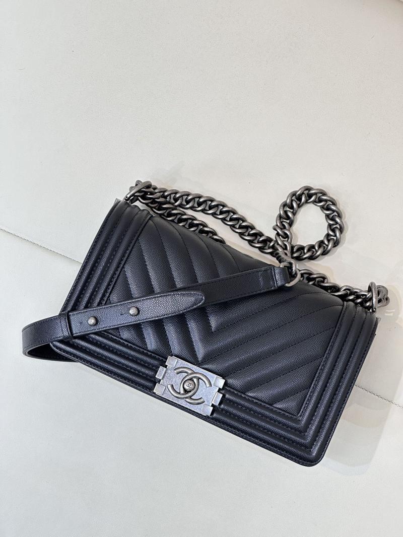 Boy Chanel Chevron Handbag A67086 Black with Silver