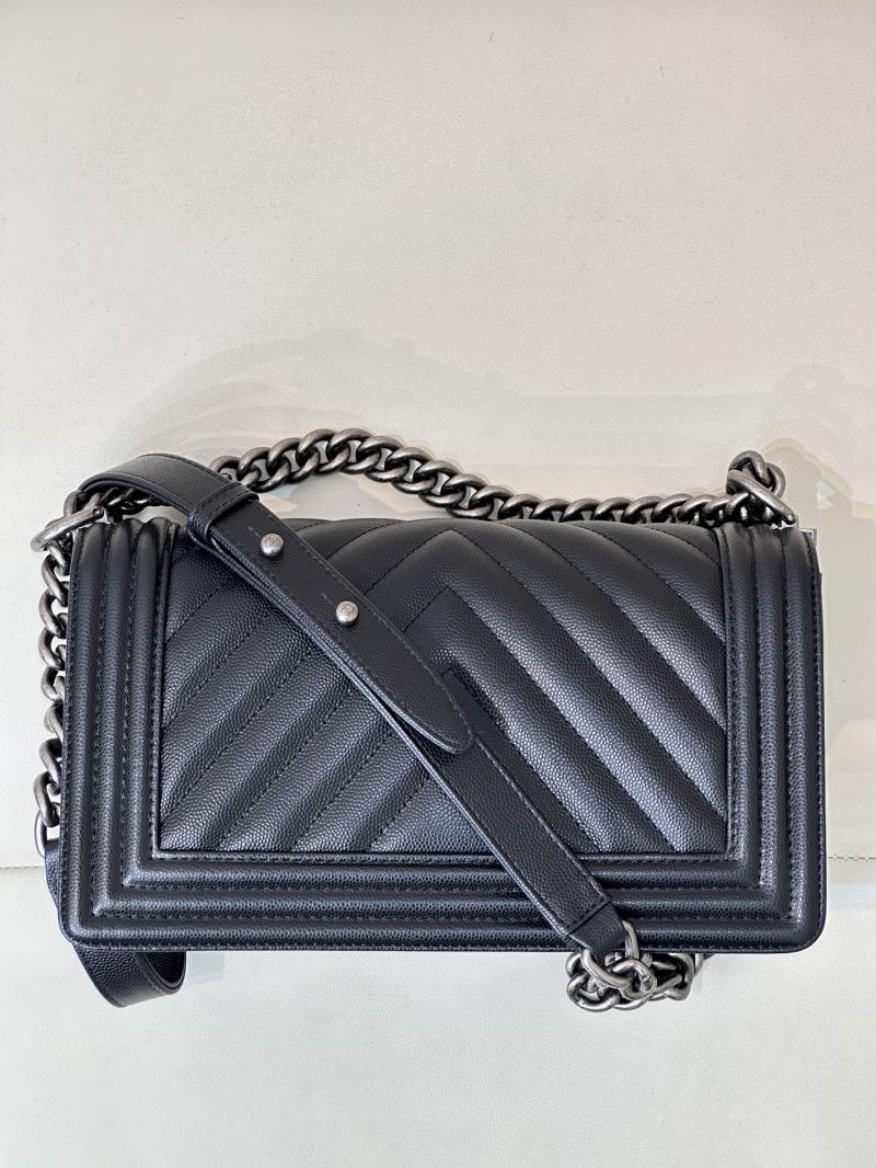 Boy Chanel Chevron Handbag A67086 Black with Silver