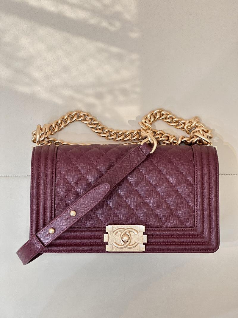 Boy Chanel Handbag A67086 Burgundy with Gold