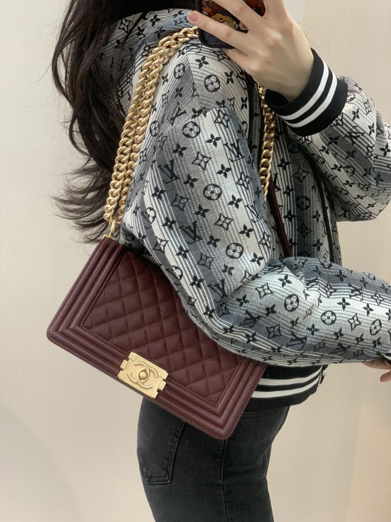 Boy Chanel Handbag A67086 Burgundy with Gold