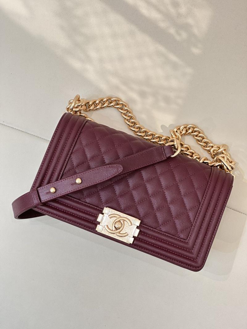 Boy Chanel Handbag A67086 Burgundy with Gold