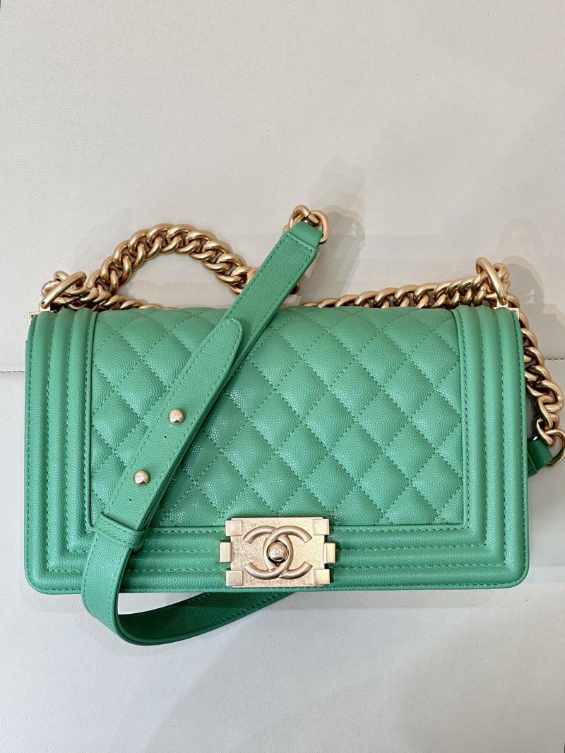 Boy Chanel Handbag A67086 Green with Gold