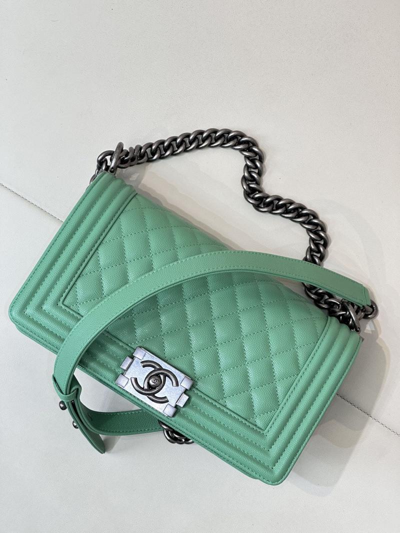 Boy Chanel Handbag A67086 Green with Silver