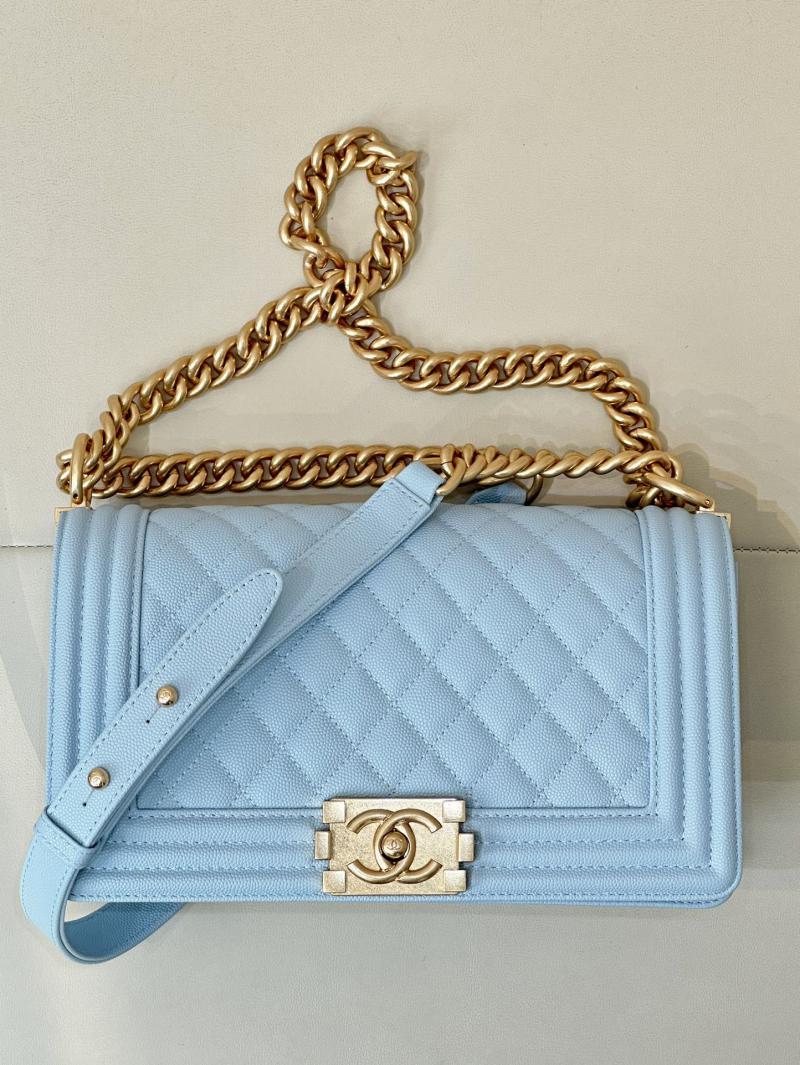 Boy Chanel Handbag A67086 Light Blue with Gold