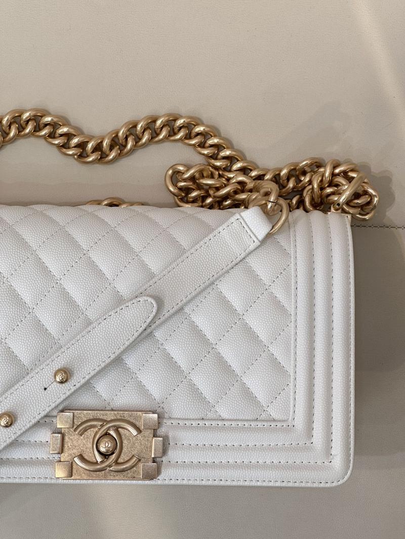 Boy Chanel Handbag A67086 White with Gold