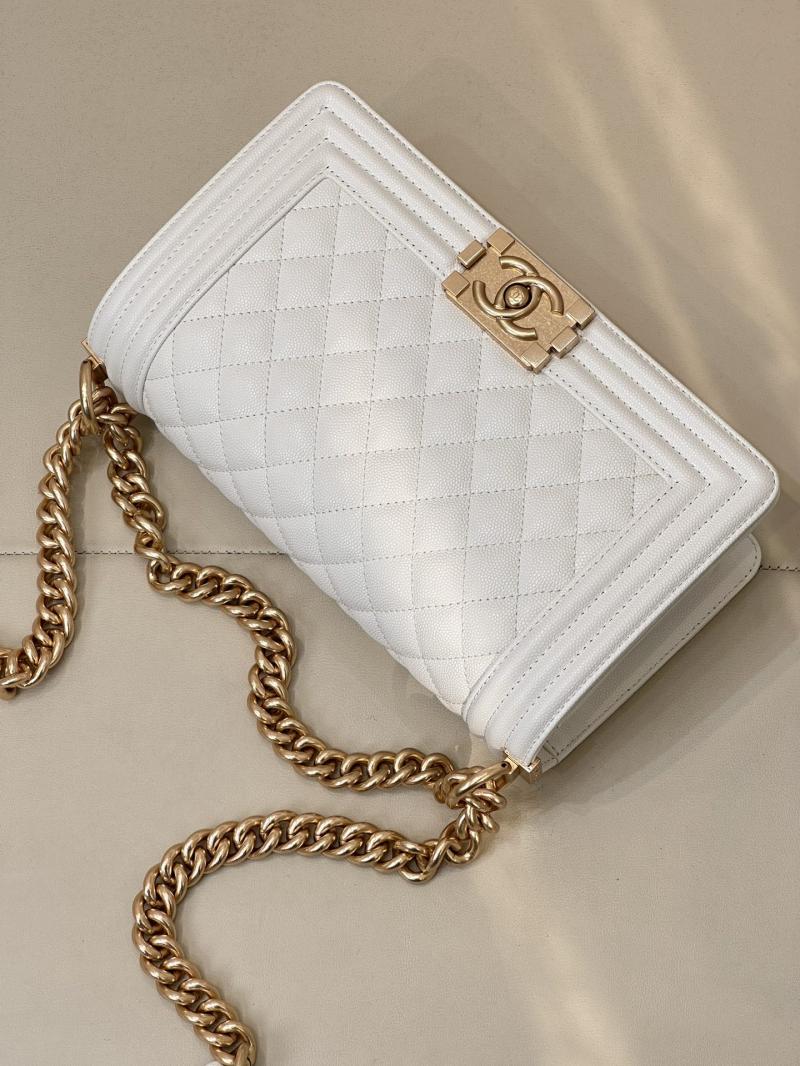 Boy Chanel Handbag A67086 White with Gold