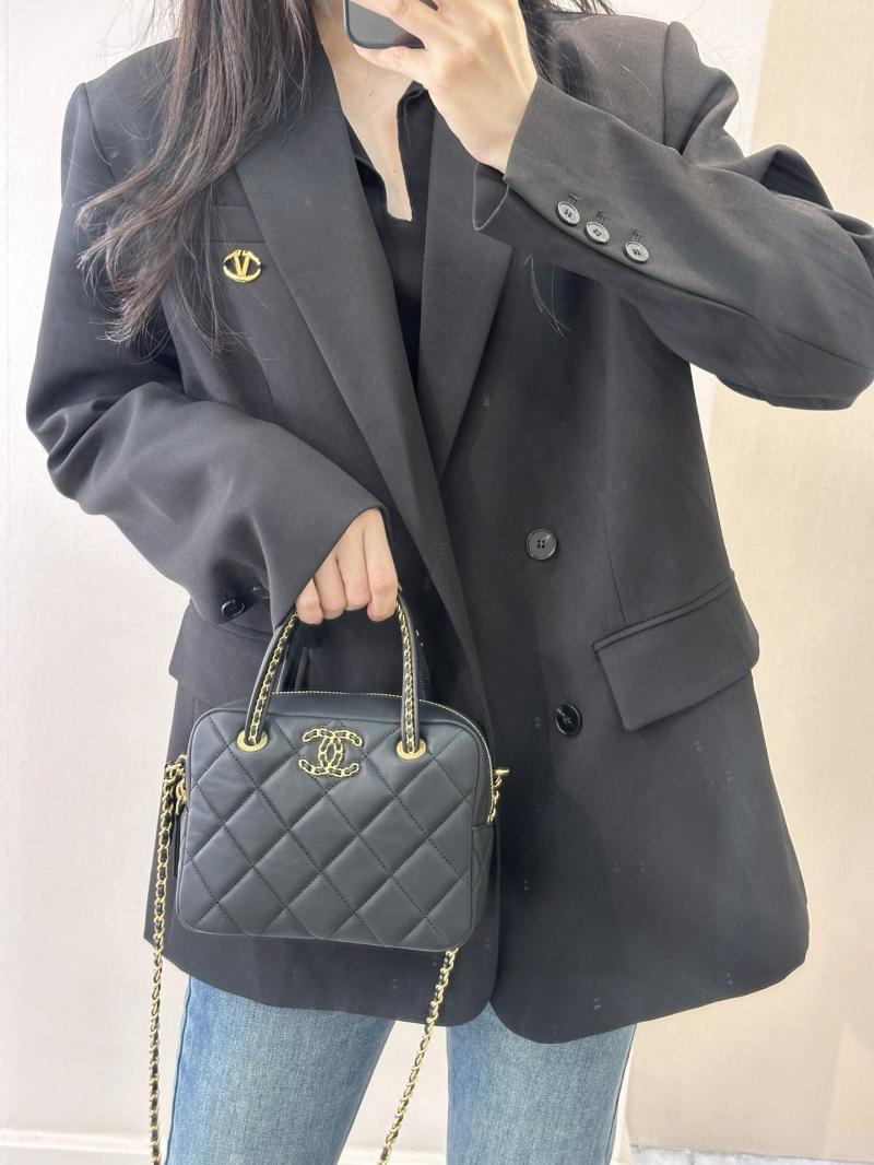 Chanel Lambskin Top Handle Bag Black AS5300