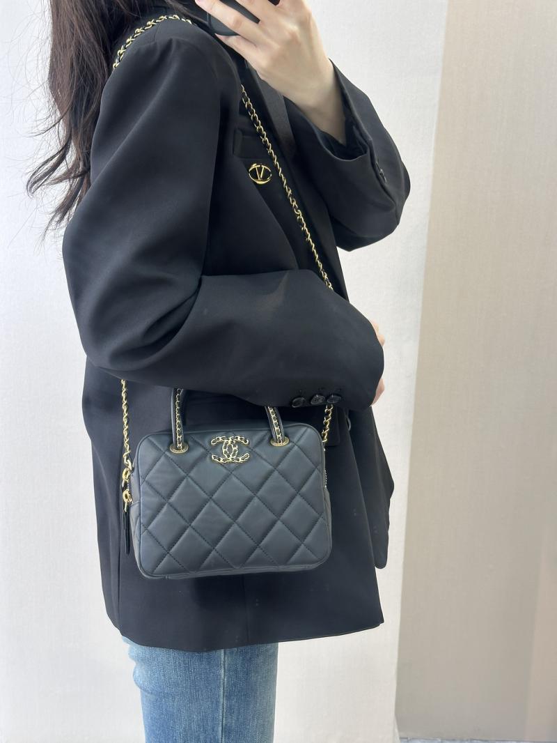 Chanel Lambskin Top Handle Bag Black AS5300