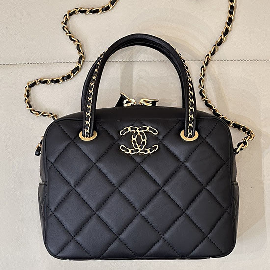 Chanel Lambskin Top Handle Bag Black AS5300