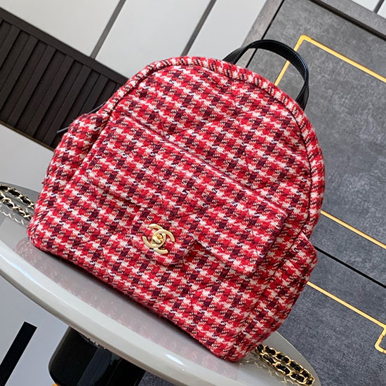 Chanel Tweed Backpack Red AS2091