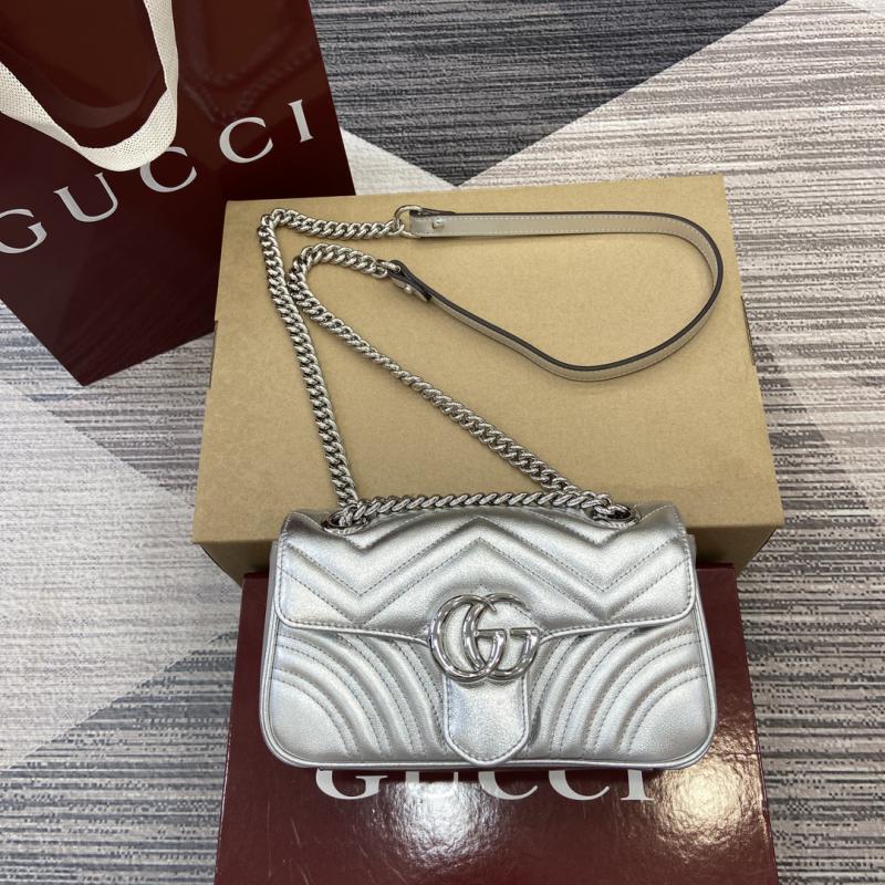 Gucci GG Marmont Matelasse Mini Bag Silver 446744