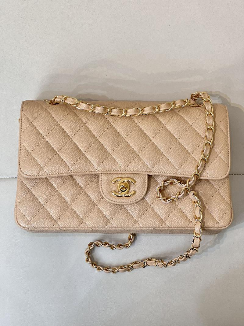 Medium Chanel Caviar Flap Bag A01112 Beige with Gold