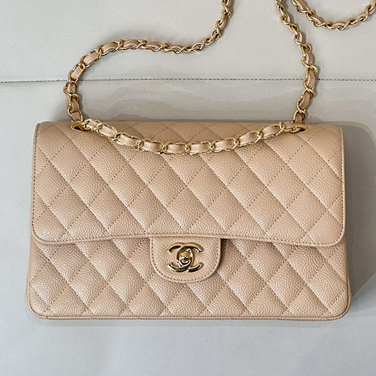 Medium Chanel Caviar Flap Bag A01112 Beige with Gold