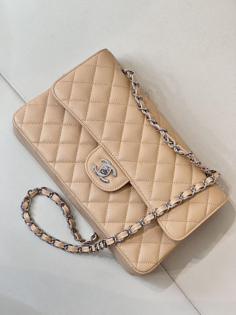 Medium Chanel Caviar Flap Bag A01112 Beige with Silver