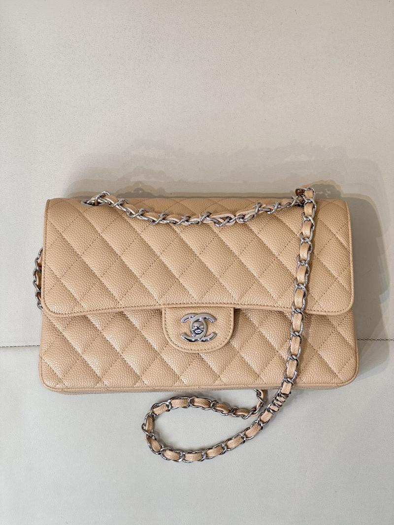 Medium Chanel Caviar Flap Bag A01112 Beige with Silver