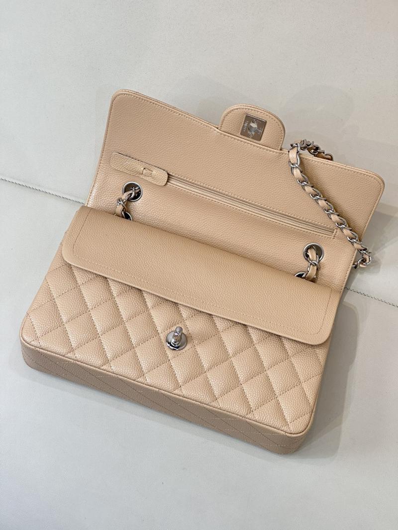 Medium Chanel Caviar Flap Bag A01112 Beige with Silver