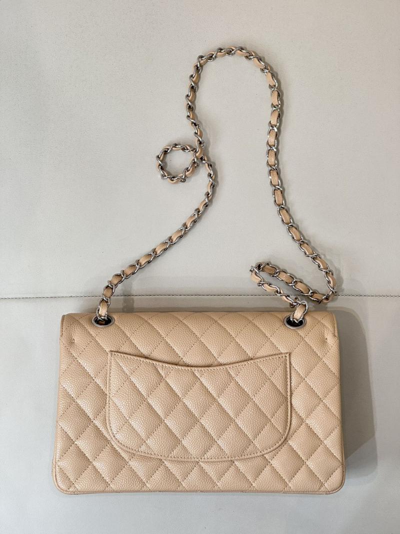 Medium Chanel Caviar Flap Bag A01112 Beige with Silver