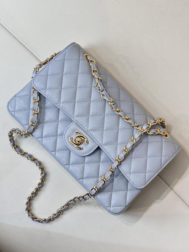 Medium Chanel Caviar Flap Bag A01112 Blue with Gold