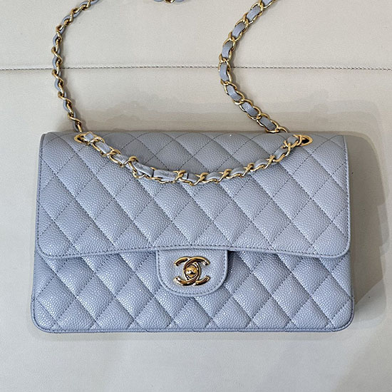 Medium Chanel Caviar Flap Bag A01112 Blue with Gold