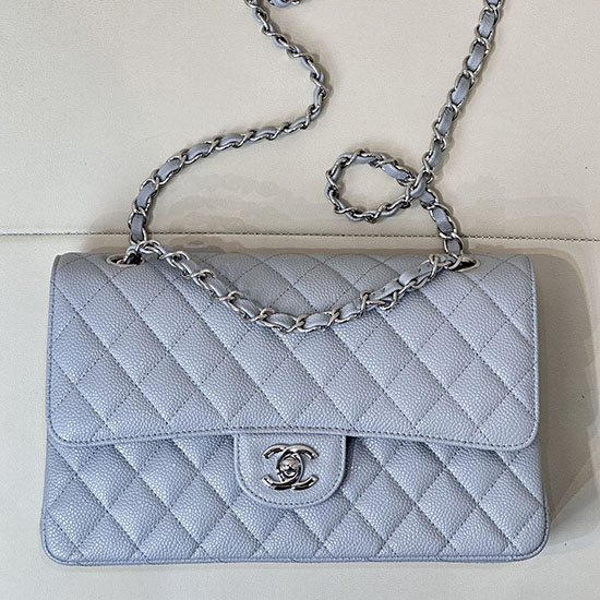 Medium Chanel Caviar Flap Bag A01112 Blue with Silver